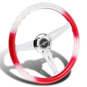 W-Power 350MM Red/Clear Diamond Crystal Bubble 3-Spoke Racing Steering Wheel - Foto 1 di 4