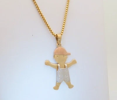 Collar de oro macizo 14k para madres regalo mamá niño pequeño bebé niño tricolor 18" N416 Foto 1 de 4