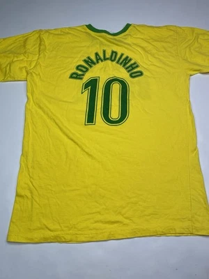 VTG Brazil Ronaldinho 10 Soccer Jersey Graphic T-Shirt Mens Sz M Yellow Brazil - Image 1 of 4