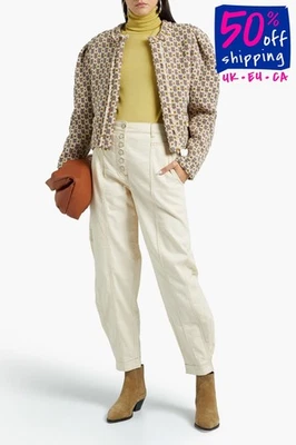 RRP€1090 ISABEL MARANT Wool Jacket FR40 US8 L Cropped Fringe Trim Puff Sleeve - Imagem 1 de 4