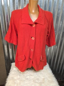 Coldwater Creek XL Orange Tangerine Sweater W/ Check Buttons & Liner - Picture 1 of 7