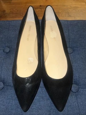 Ivanka Trump CHIC BLACK LEATHER POINTED TOE Textured FLATS SIZE 9.5 Slip On - Image 1 of 4