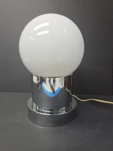 1970 Space Age Design Chrome Round base Table Lamp with 8'' Opaline Glass Globe - Picture 1 of 7
