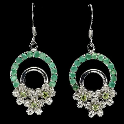 925 Sterling Silver Earrings Round Peridot 2.5mm Emerald Flower Gemstone Jewelry - Image 1 of 4