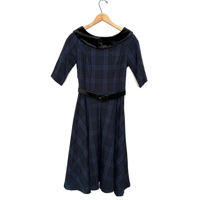Hell Bunny Vixon Woman's Blue Plaid 50’s Swing Dress Size XS - Image 1 of 4