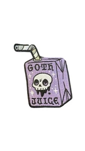 Bestickter lila und grau Goth Saft mit Strohhalm Bügelbild Patch 3" - Bild 1 von 3
