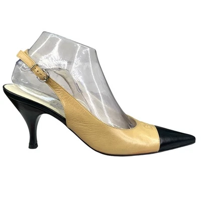 NWOT Salvatore Ferragamo Women’s Tan Black Pointed Toe Kitten Heel Size 9 B - Image 1 of 4