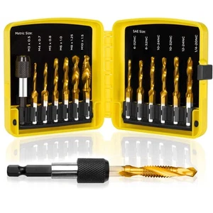 Tap Bit Set, 3-in-1 HSS Titanium Coated Drill Tap Combination, 13 PCS SAE/Met... - Picture 1 of 7