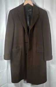100% Wool Cashmere Coat Women’s Overcoat Trench Size Large Dark Brown - Picture 1 of 21