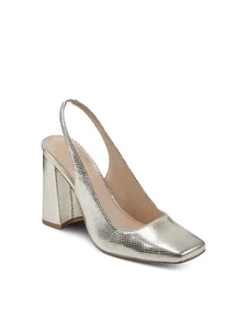 MARC FISHER LTD Womens Gold Onna Toe Block Heel Slip On Leather Slingback 8.5 M - Picture 1 of 6