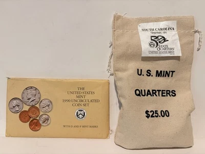 $25 Sealed Mint Bag South Carolina State Quarters -D UNC - w/1990 Coin Set - Image 1 of 4