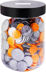 Large Coin Bank Jar, Big Clear Plastic Coin Money Tip Change Saving Piggy Jar... - Picture 1 of 1