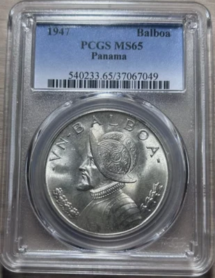 :1947 1-BALBOA PANAMA GEM BU PCGS MS65 BLAST WHITE RARITY R5 LOW POP HIGH GRADES - Image 1 of 4