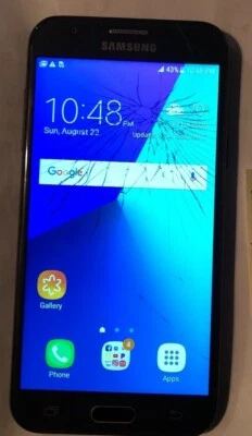 Samsung Galaxy J3 J327A Cell Phone (AT&T) Black Good Used Cracked Glass ONLY - Image 1 of 2
