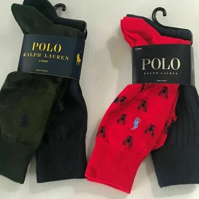 4 pares de calcetines de vestir de algodón Ralph Lauren para hombre 10-13 estampado clásico y lisos Foto 1 de 4
