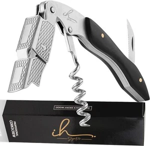 IH Signature Professional Waiter Corkscrew or Sommelier - Dark Black Ebony Wood - Picture 1 of 6