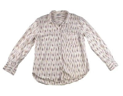 Camisa Merona Mujer Talla XL Botón Frontal Blanca Geométrica Púrpura Rosa Manga Larga Foto 1 de 4