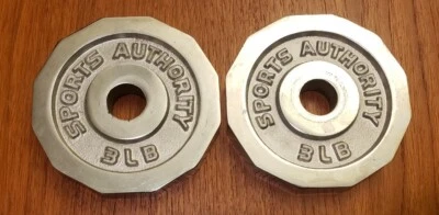 Pair of Chrome 3lb Sports Authority Standard Size barbell weight plates RARE - Image 1 of 4
