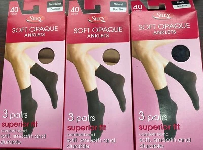 3 pairs Ladies Silky Opaque Anklets Trouser Pop Socks Ankle 40 Denier 3-8 3 Cols - Image 1 of 4