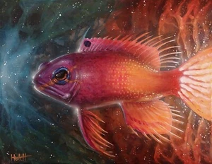 ORIGINAL Royal Space Gramma Fisch Acryl 14x11 Leinwand Gemälde Ozean von Stall  - Bild 1 von 8