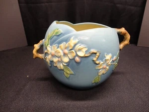 Roseville Pottery Vaso Fiori di Melo Blu Jardiniere 342-6 Fiore di Melo - Foto 1 di 7