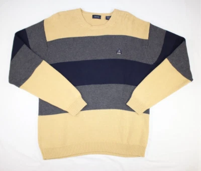 Suéter Izod Para Hombre M Cuello Redondo Pesado 100% Algodón Rayas Amarillo Gris Azul Foto 1 de 4