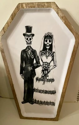 Plato Ataúd Esqueleto Boda Novia y Novio Halloween Plato Grande Decoración NUEVO Foto 1 de 4