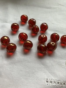 Pack 20 ~ Czech Glass Faceted Round Beads ~ Red With A Gold Band ~ 12mm - Picture 1 of 4