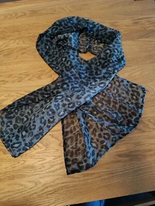 Schal Stola Tuch Chiffon Leoprint grau/schwarz Seidig Viskose Edel Schlicht - Bild 1 von 3
