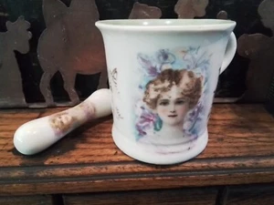 Vintage shave mug and brush collectable barber shaving woman - Picture 1 of 6