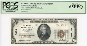 1929 type 1 Decatur, Il. Milikin NB $20 note CH#5089 PCGS 65ppq - Picture 1 of 2