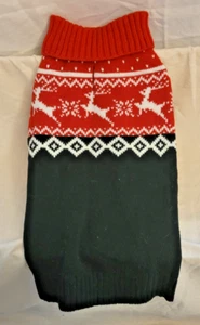 Small Black, White & Red Dog Sweater with Reindeer & Snowflakes - Picture 1 of 5