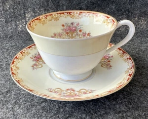 Beautiful Noritake China Mystery #114 Burgundy Footed Tea Cup and Saucer Set - Picture 1 of 24