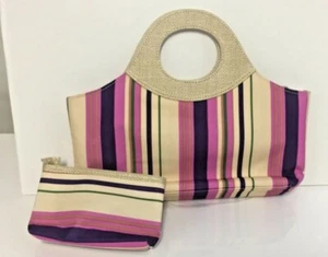 Estee Lauder Multi-Color Stripe Polyester Cosmetic Canvas Handbag / Matching Bag - Picture 1 of 7