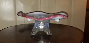 ANTIQUE JEFFERSON SWAG W/ BRACKETS WHIMSEY SUGAR BOWL opalescent cranberry edge - Picture 1 of 5