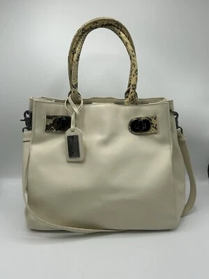 Bolso de Mano Badgley Mischka Irene Serpiente Grande de Cuero Hueso Marfil Saffiano Correa con Mango Foto 1 de 4