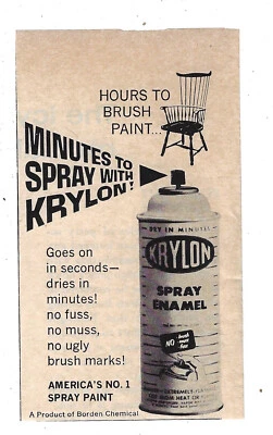 Krylon Spray Paint Print Ad Vintage Advertisement Household Borden Chemical 1966 - Image 1 of 2