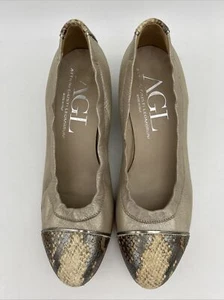 AGL Taupe Leather Wedge Pumps Snake Toe Cap Size 39  9 - Picture 1 of 6