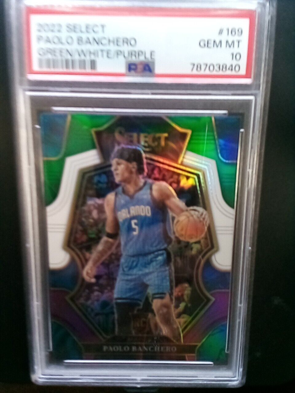 2022-23 Select Paolo Banchero Green White Purple Prizm #169 RC  PSA 10 MINT