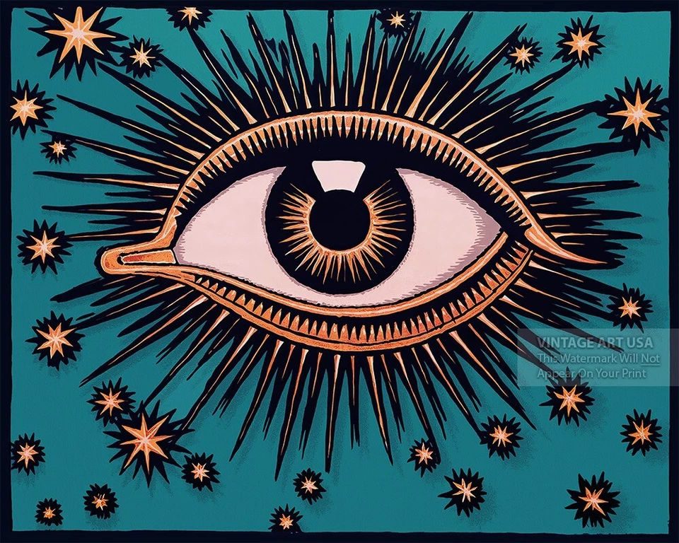 Impressão Fine Art Olho Que Tudo Vê - Estrelas Celestiais - Olho da Providência Vintage 1911 - Imagem 1 de 1