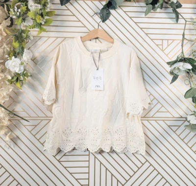 Sea NY X Zara Kids Collab Embroidered Short Sleeve Shirt Beige Sz 11/12 NEW - Image 1 of 4