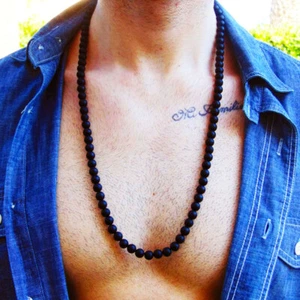 Fashion Matte Onyx Bead Necklace Men's Classic Handmade Natural Strand Necklace - Picture 1 of 18