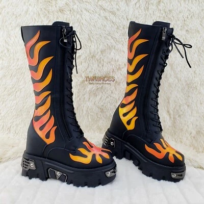 Botas Wang Reflectantes Llama Punk Goth Rock 2" Plataforma 4.5 Cuña Ocultas Talla Foto 1 de 4
