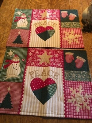 SET OF 2 Large Placemats Patchwork CHRISTMAS Squares 13" x 18" - Image 1 of 4