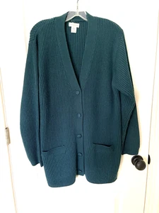 Yarnworks Ladies' Thigh Length Button Front Sweater Size Large Green Long Sleeve - Picture 1 of 5