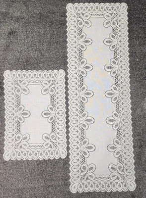Set of 2 White Lace Placemat 16"x11" & Table Runner 36"x12" Battenburg Lace - Image 1 of 4