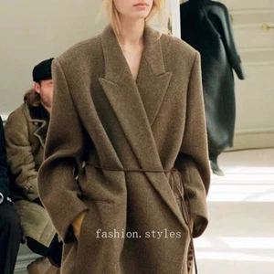 Runway Damen 100% Wolle Kaschmir Langer Trenchcoat Schnürung Warm Outwear Jacke - Bild 1 von 25