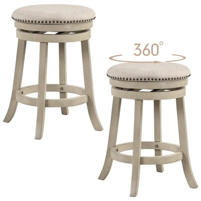 Set of 2 Round Counter Height Barstools 26.5" Swivel Bar Stools w/ Wooden Frame - Image 1 of 4
