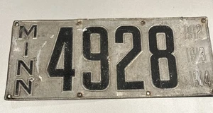 Vintage Antique Metal 1912-1914 Minn License Plate Car Tag 4928 - Picture 1 of 4