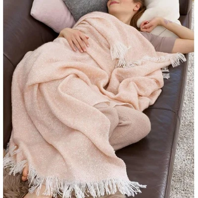 Kuscheldecke Wohndecke mit Fransen Plaid Strickmuster 130x180 cm Biederlack - Bild 1 von 3